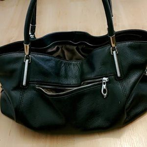Large black leather handbag